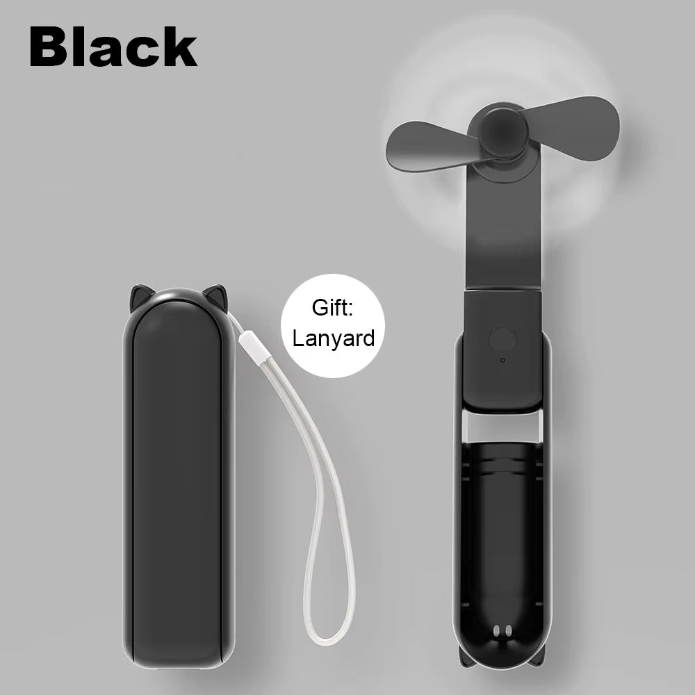 Portable Fan 2000Mah USB Rechargeable 3 Speed Mini Handheld Foldable Fan Hand Held Small Pocket Travel Fan with Handy Power Bank
