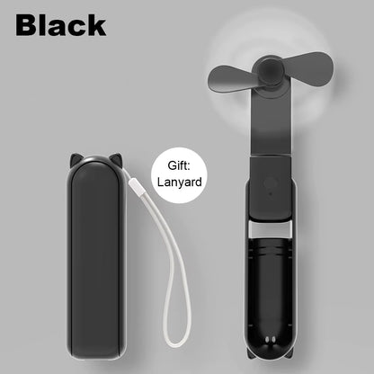 Portable Fan 2000Mah USB Rechargeable 3 Speed Mini Handheld Foldable Fan Hand Held Small Pocket Travel Fan with Handy Power Bank
