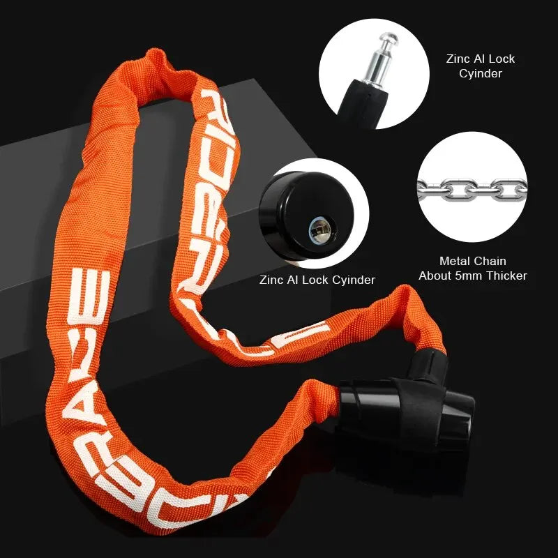 Bicycle Chain Lock Portable Anti-Theft High Security MTB Mountain Bike Lock with 2 Keys for Scooter Electric E-Bike