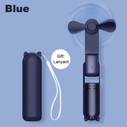 Portable Fan 2000Mah USB Rechargeable 3 Speed Mini Handheld Foldable Fan Hand Held Small Pocket Travel Fan with Handy Power Bank