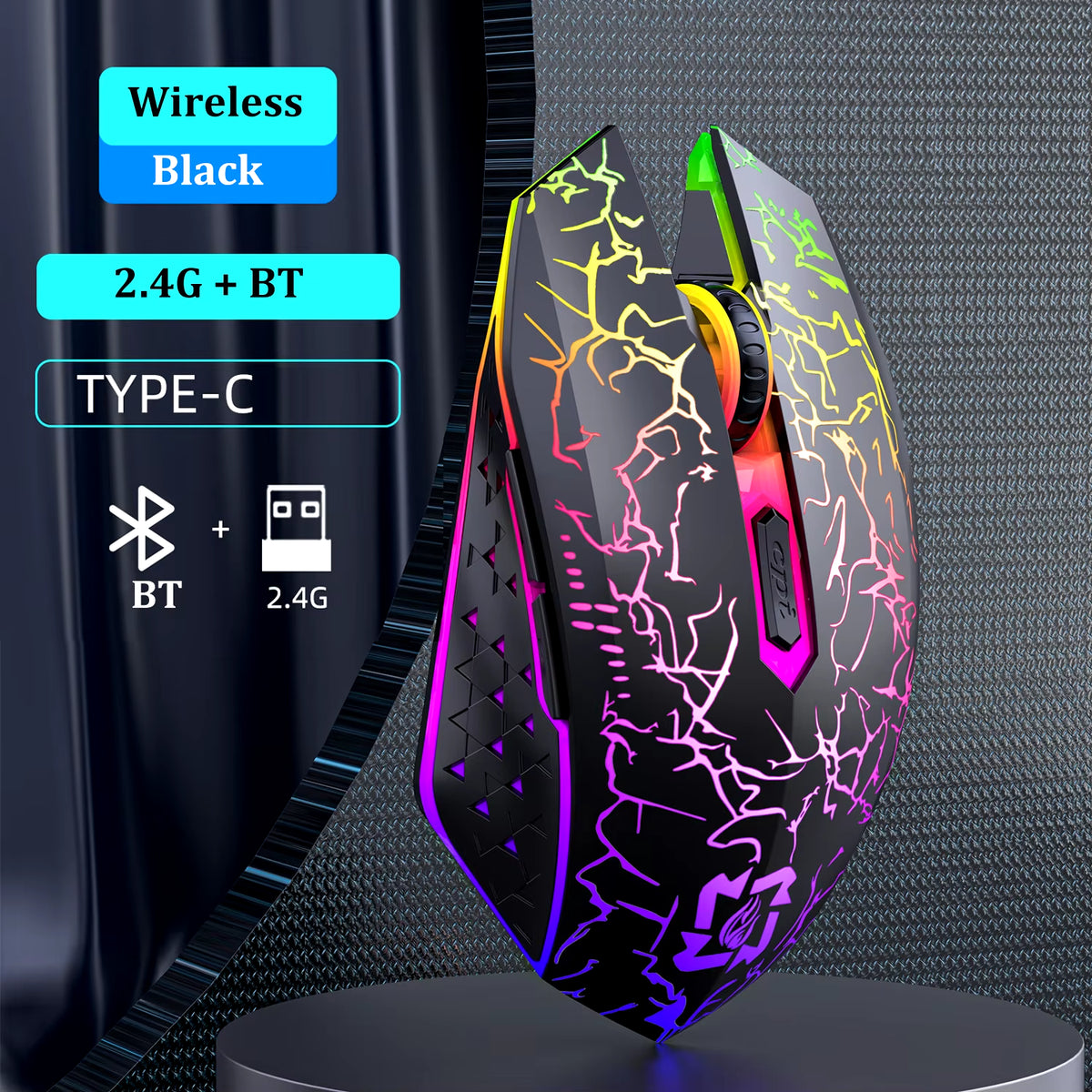 RGB Gaming Mouse Bluetooth Mouse 2.4G Wireless Mouse Ergonomic 1600DPI 6 Mute Buttons Mouse for Macbook Tablet Laptops Computer