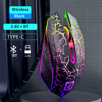 RGB Gaming Mouse Bluetooth Mouse 2.4G Wireless Mouse Ergonomic 1600DPI 6 Mute Buttons Mouse for Macbook Tablet Laptops Computer
