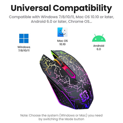 RGB Gaming Mouse Bluetooth Mouse 2.4G Wireless Mouse Ergonomic 1600DPI 6 Mute Buttons Mouse for Macbook Tablet Laptops Computer