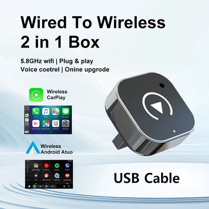 2026 Wireless Carplay Adapter 2-In-1 Wired to Wireless Dongle for Apple & Android Phone Plug and Play Universal Car Accessory