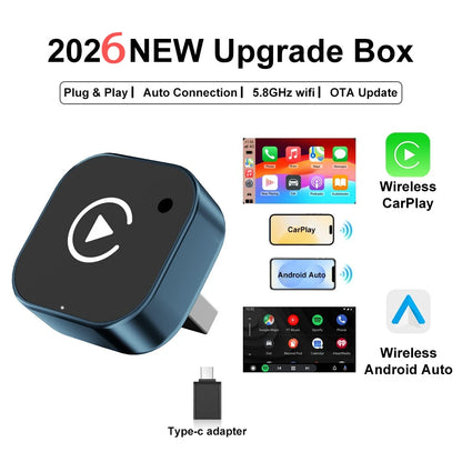 2026 Wireless Carplay Adapter 2-In-1 Wired to Wireless Dongle for Apple & Android Phone Plug and Play Universal Car Accessory