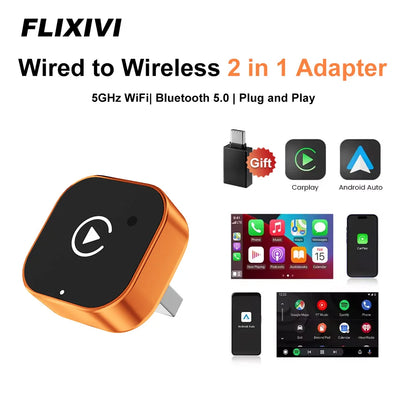 2026 Wireless Carplay Adapter 2-In-1 Wired to Wireless Dongle for Apple & Android Phone Plug and Play Universal Car Accessory