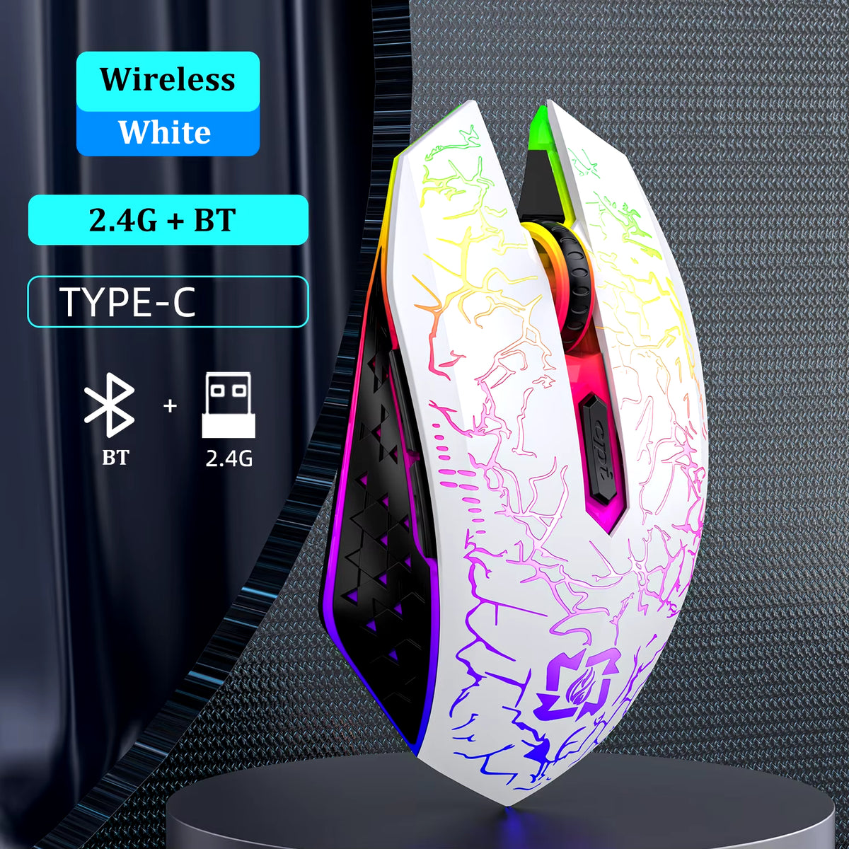RGB Gaming Mouse Bluetooth Mouse 2.4G Wireless Mouse Ergonomic 1600DPI 6 Mute Buttons Mouse for Macbook Tablet Laptops Computer