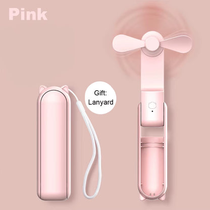 Portable Fan 2000Mah USB Rechargeable 3 Speed Mini Handheld Foldable Fan Hand Held Small Pocket Travel Fan with Handy Power Bank
