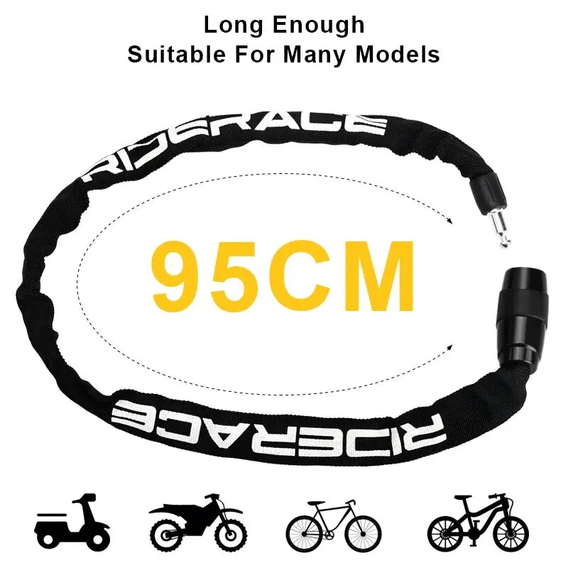 Bicycle Chain Lock Portable Anti-Theft High Security MTB Mountain Bike Lock with 2 Keys for Scooter Electric E-Bike