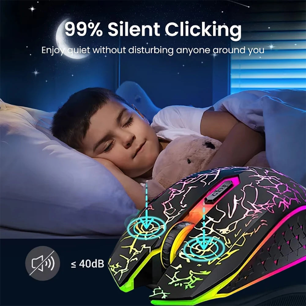 RGB Gaming Mouse Bluetooth Mouse 2.4G Wireless Mouse Ergonomic 1600DPI 6 Mute Buttons Mouse for Macbook Tablet Laptops Computer