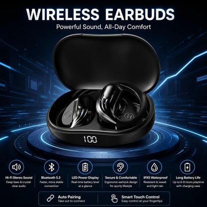 Wireless Bluetooth 5.3 Earbuds LED Runing Earphones Display Sports Earhook Headphones Deep Bass Hifi Stereo Noise Cancelling New