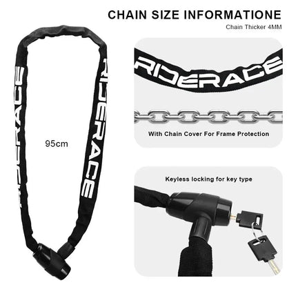 Bicycle Chain Lock Portable Anti-Theft High Security MTB Mountain Bike Lock with 2 Keys for Scooter Electric E-Bike